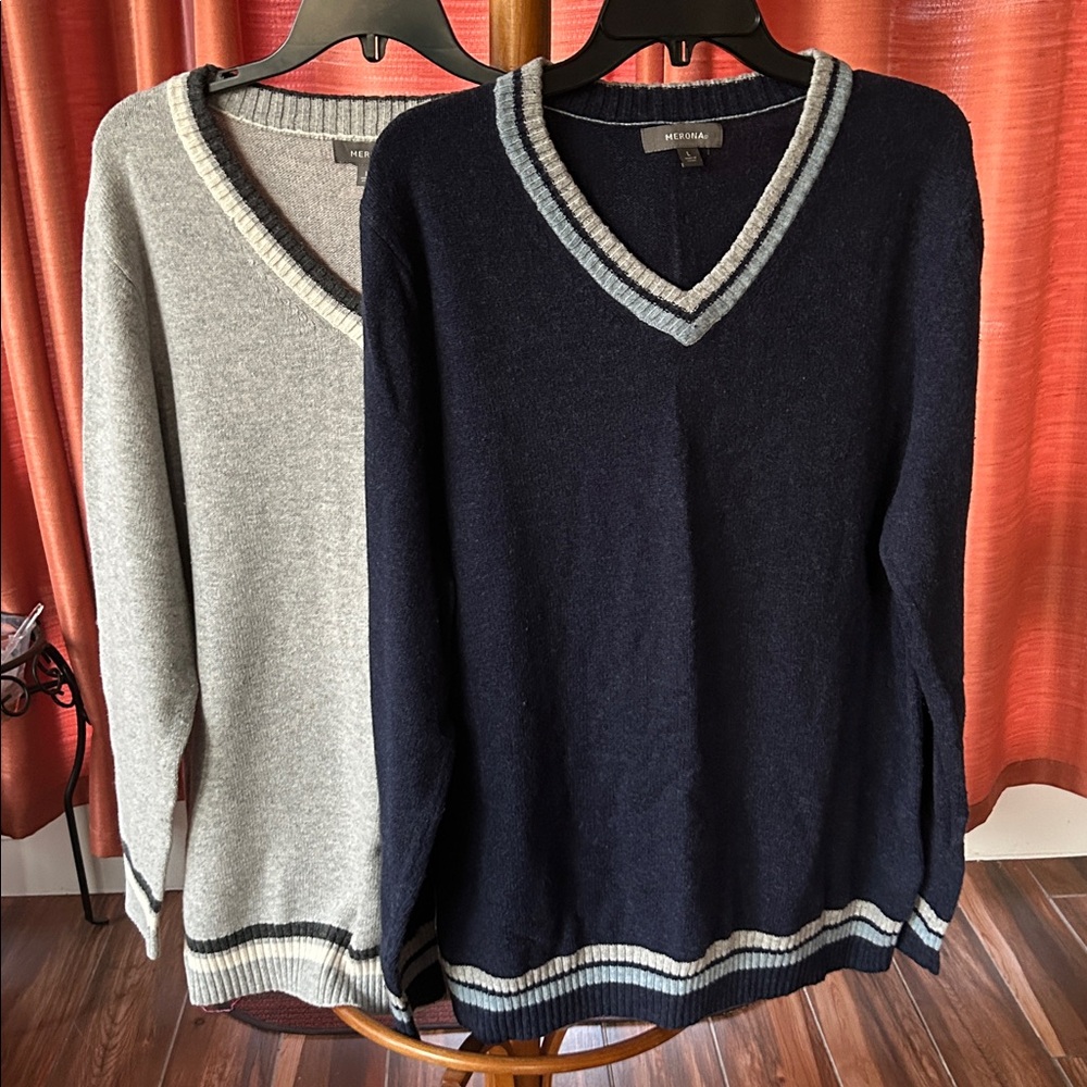 2 Merona Size L V-Neck Sweaters